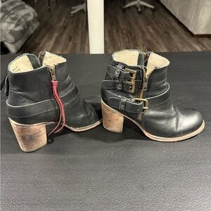Black Leather Ankle Boots with Buckle Detail